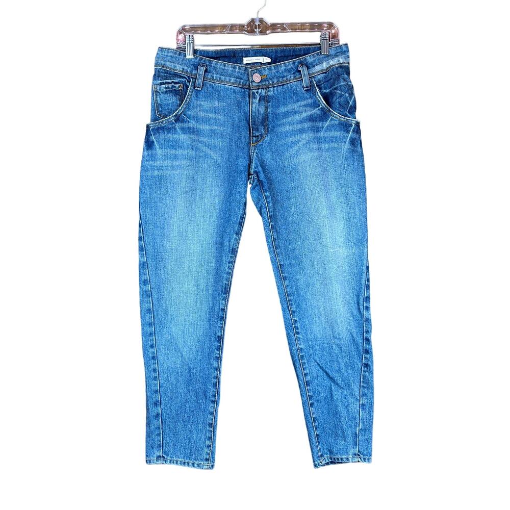 Silent + Noise Womens Jeans Blue Denim Whiskered Ankle Capri Cotton 29